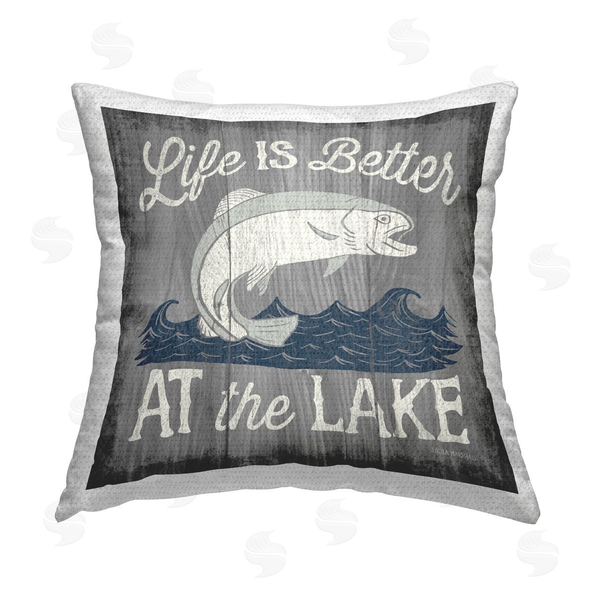 Life Better At Lake Phrase Outdoor Printed Pillow, Home Decor by Laura Marshall