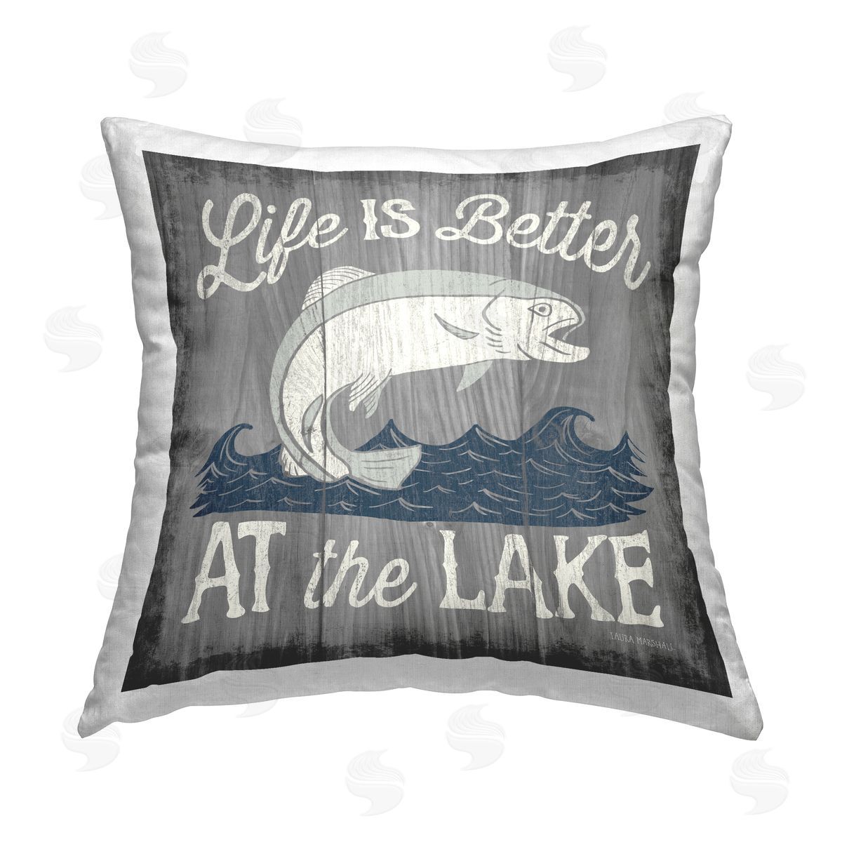 Life Better At Lake Phrase Decorative Printed Pillow, Home Decor by Laura Marshall