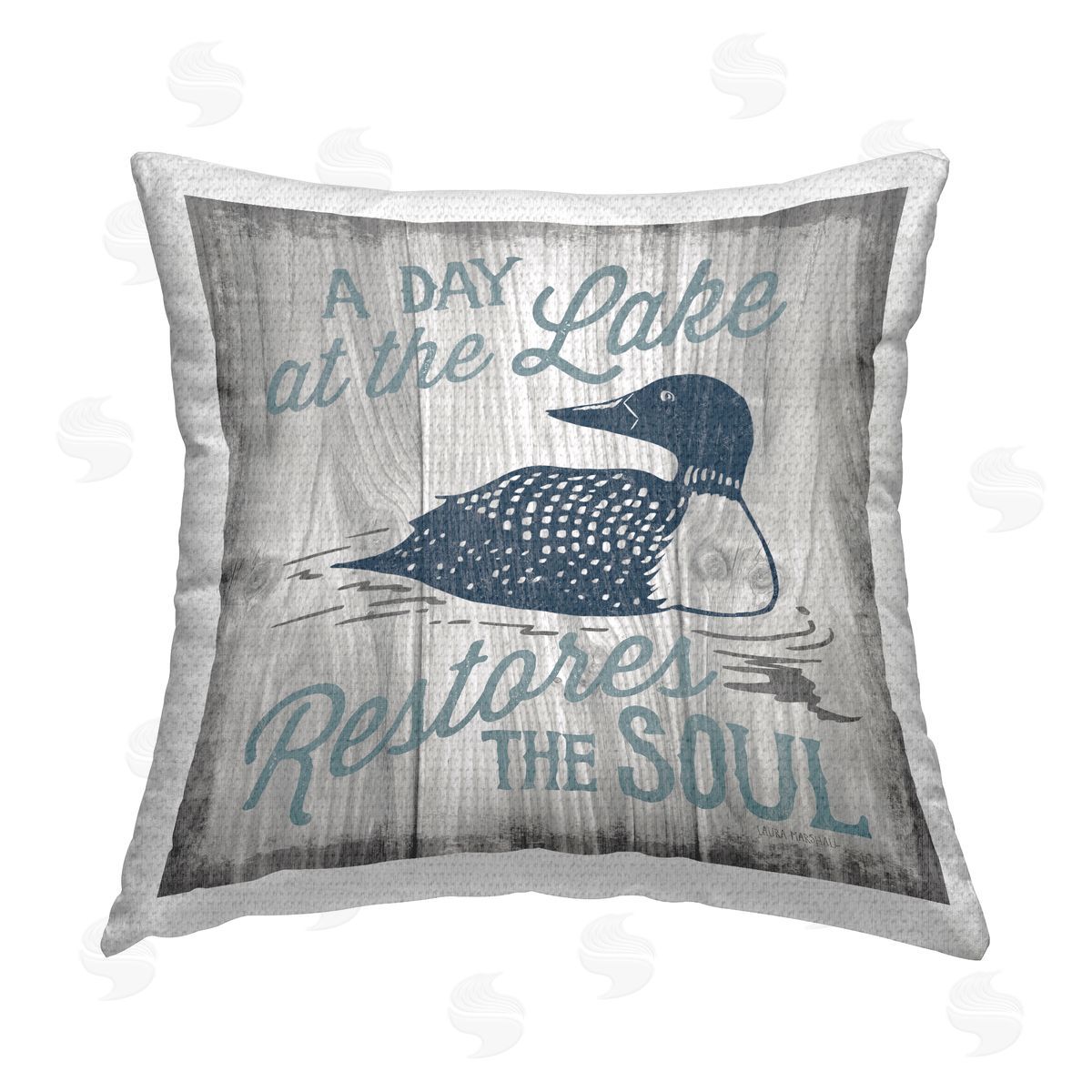 Lake Restores The Soul Phrase Outdoor Printed Pillow, Home Decor by Laura Marshall