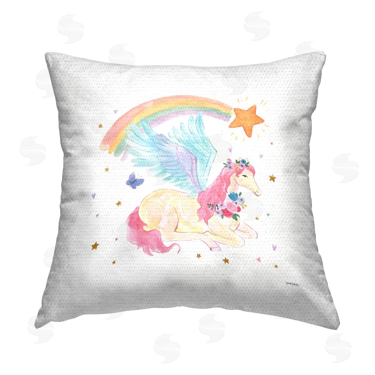 Pegasus Shooting Star Rainbow Outdoor Printed Pillow, Home Decor by Jenaya Jackson