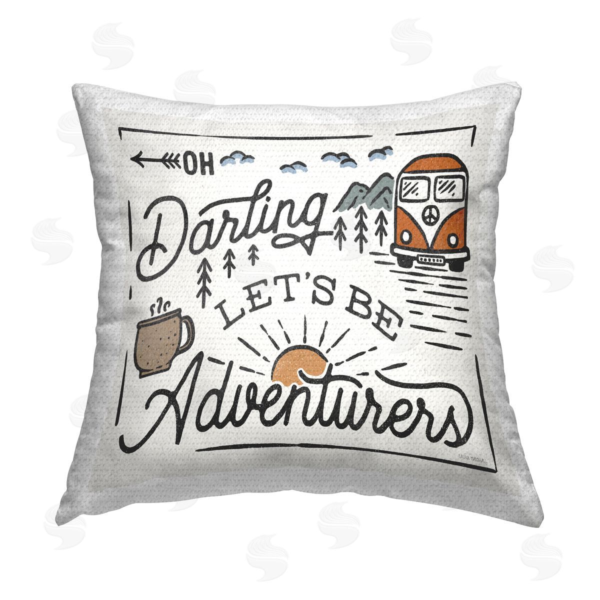 Let's Be Adventurers Phrase Outdoor Printed Pillow, Home Decor by Laura Marshall