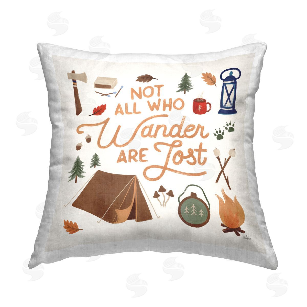 Not All Who Wander Phrase Decorative Printed Pillow, Home Decor by Laura Marshall