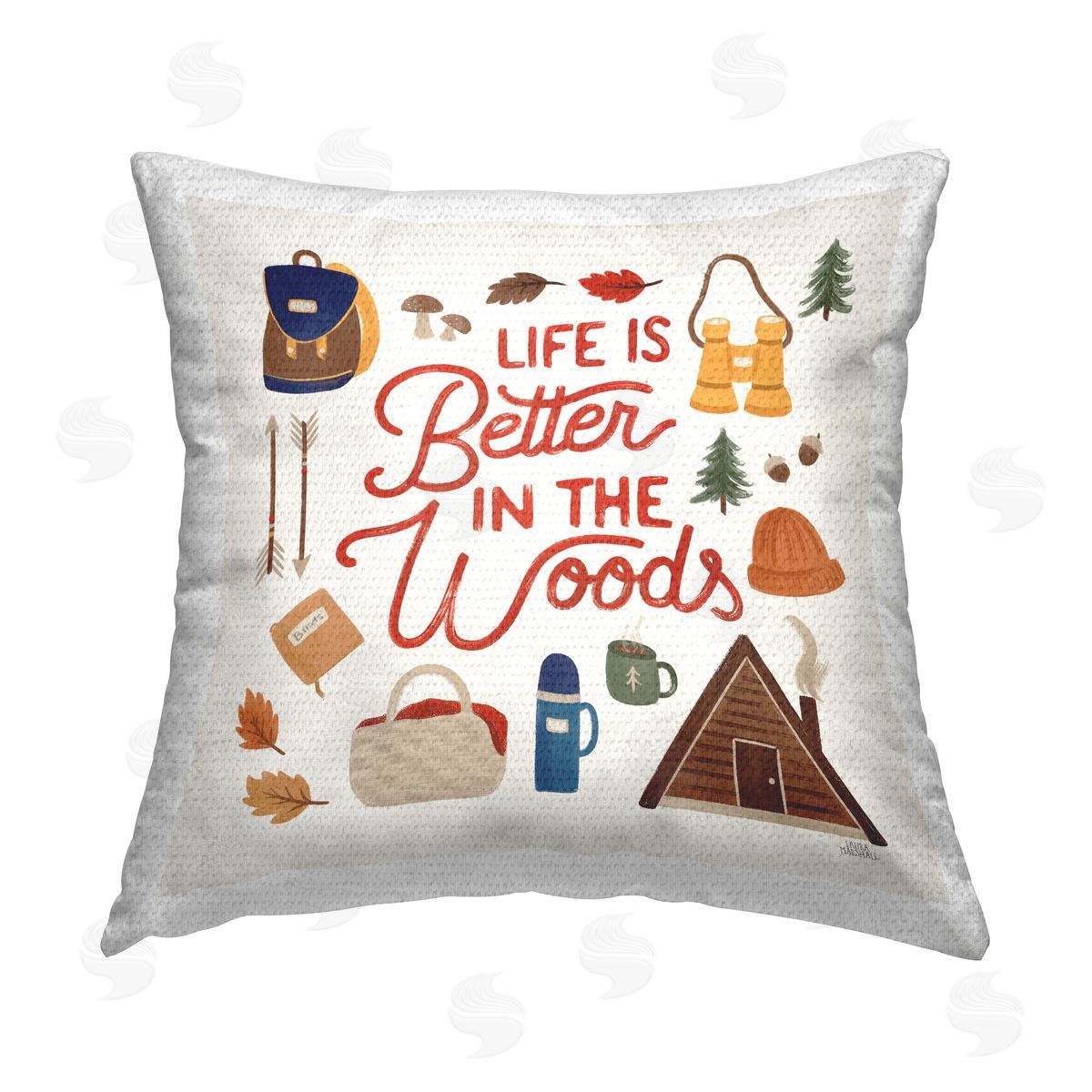 Life Better In Woods Phrase Outdoor Printed Pillow, Home Decor by Laura Marshall