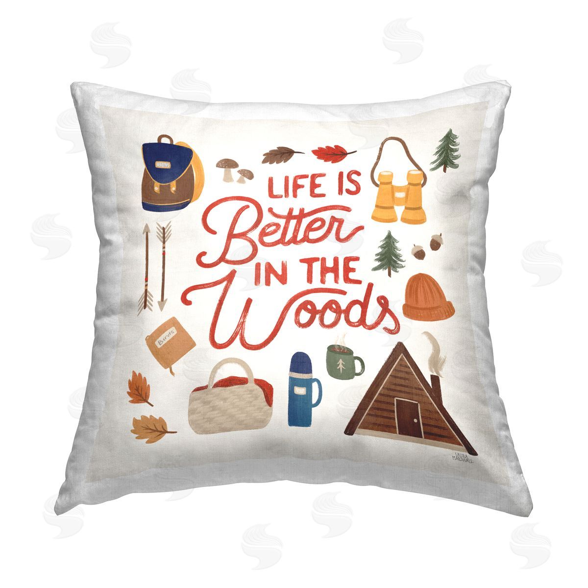 Life Better In Woods Phrase Decorative Printed Pillow, Home Decor by Laura Marshall