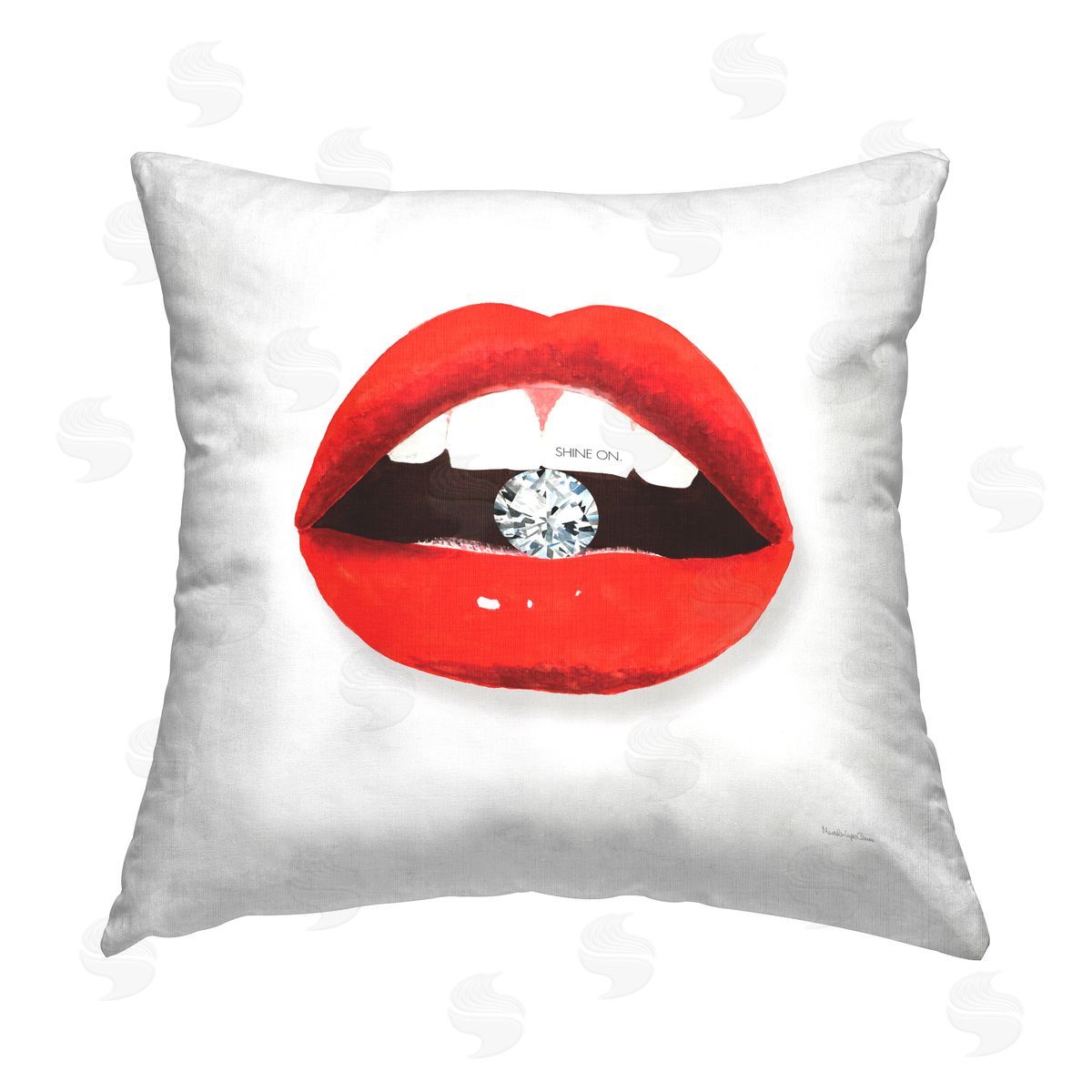 Shine On Lips Biting Diamond Decorative Printed Pillow, Home Decor by Mercedes Lopez Charro