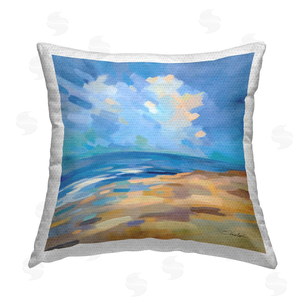 Beach Shore Abstract Landscape Outdoor Printed Pillow, Home Decor by Silvia Vassileva