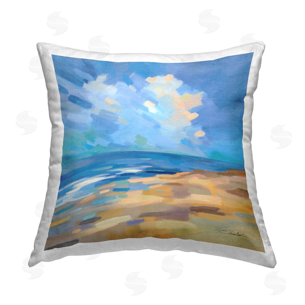 Beach Shore Abstract Landscape Decorative Printed Pillow, Home Decor by Silvia Vassileva