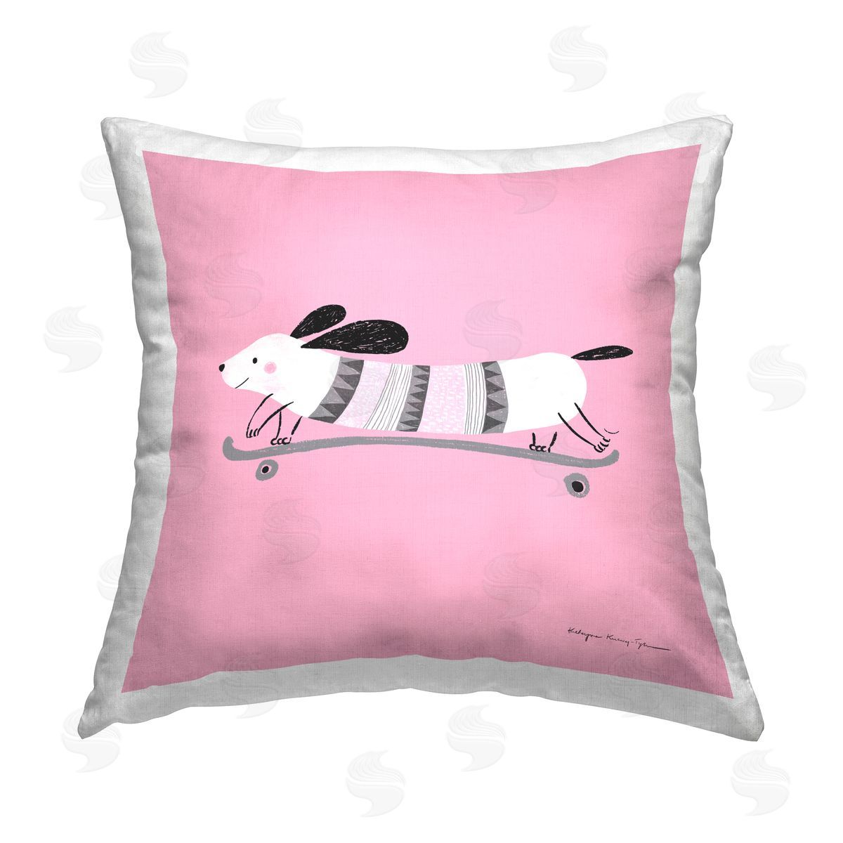 Pink Skateboarding Dog Decorative Printed Pillow, Home Decor by Kasia Kucwaj-Tybur