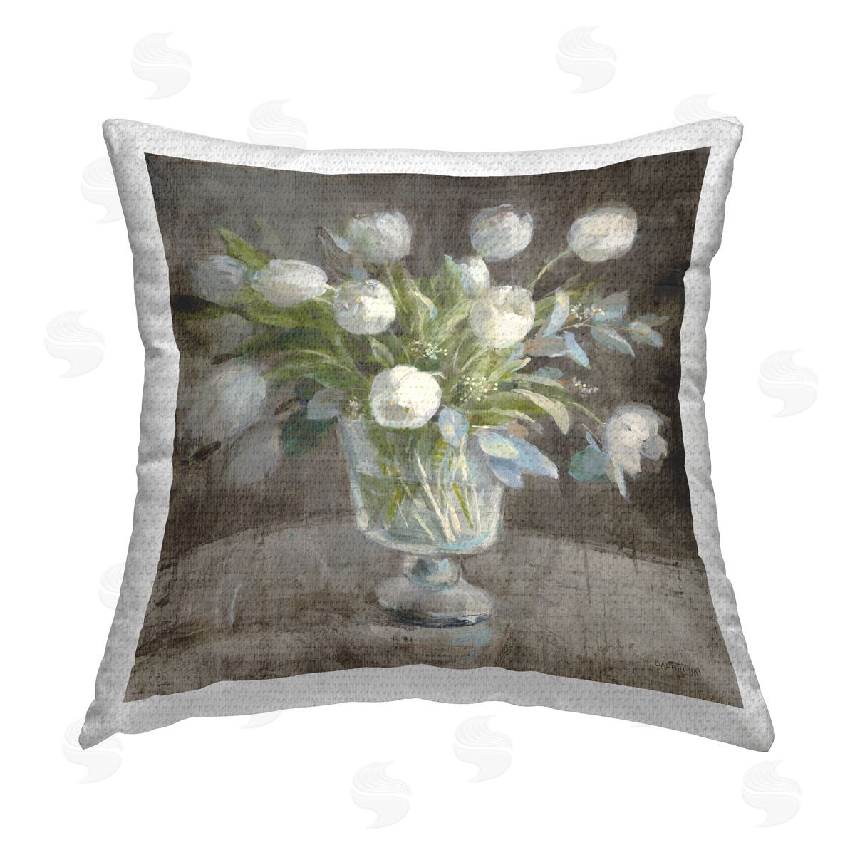 White Tulips Traditional Bouquet Outdoor Printed Pillow, Home Decor by Danhui Nai