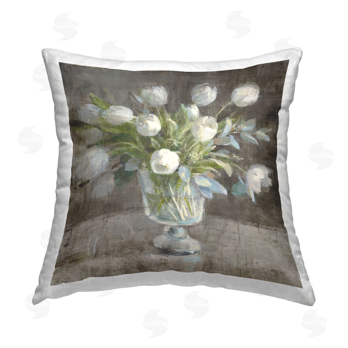 White Tulips Traditional Bouquet Decorative Printed Pillow, Home Decor by Danhui Nai