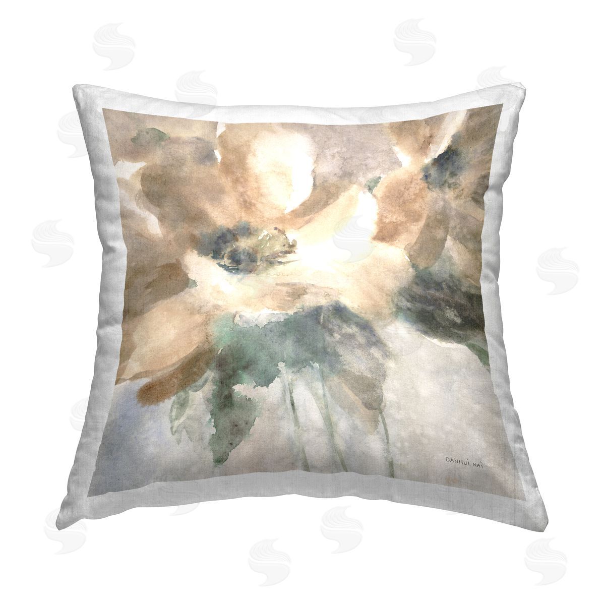 Abstract Beige Flower Blossoms Decorative Printed Pillow, Home Decor by Danhui Nai