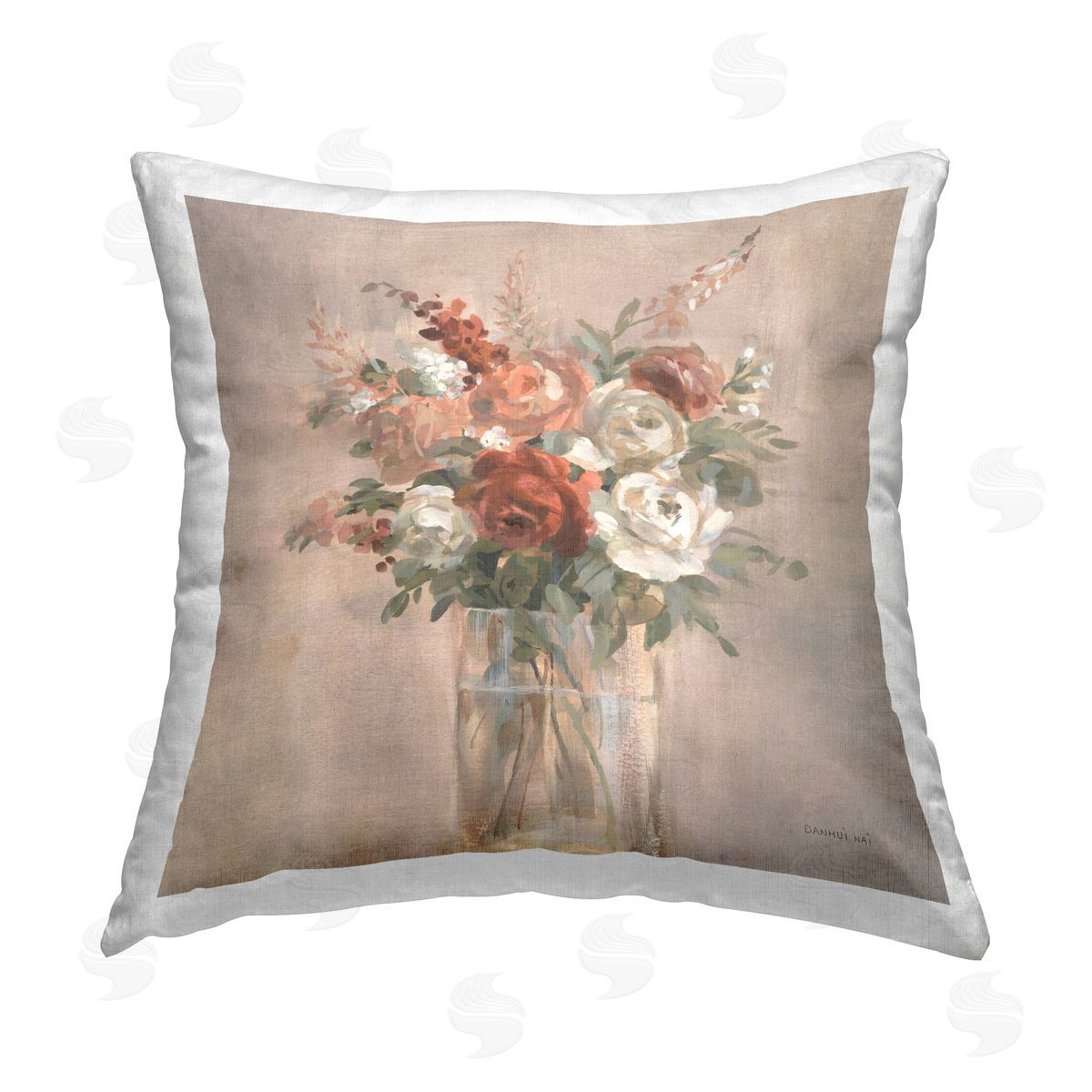 Traditional Blooming Roses Decorative Printed Pillow, Home Decor by Danhui Nai