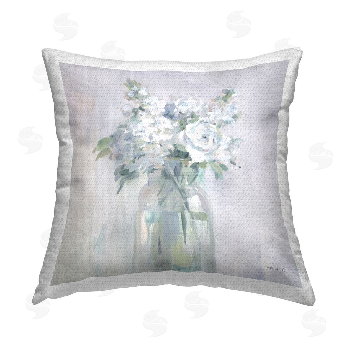 White Abstract Rose Bouquet Outdoor Printed Pillow, Home Decor by Danhui Nai