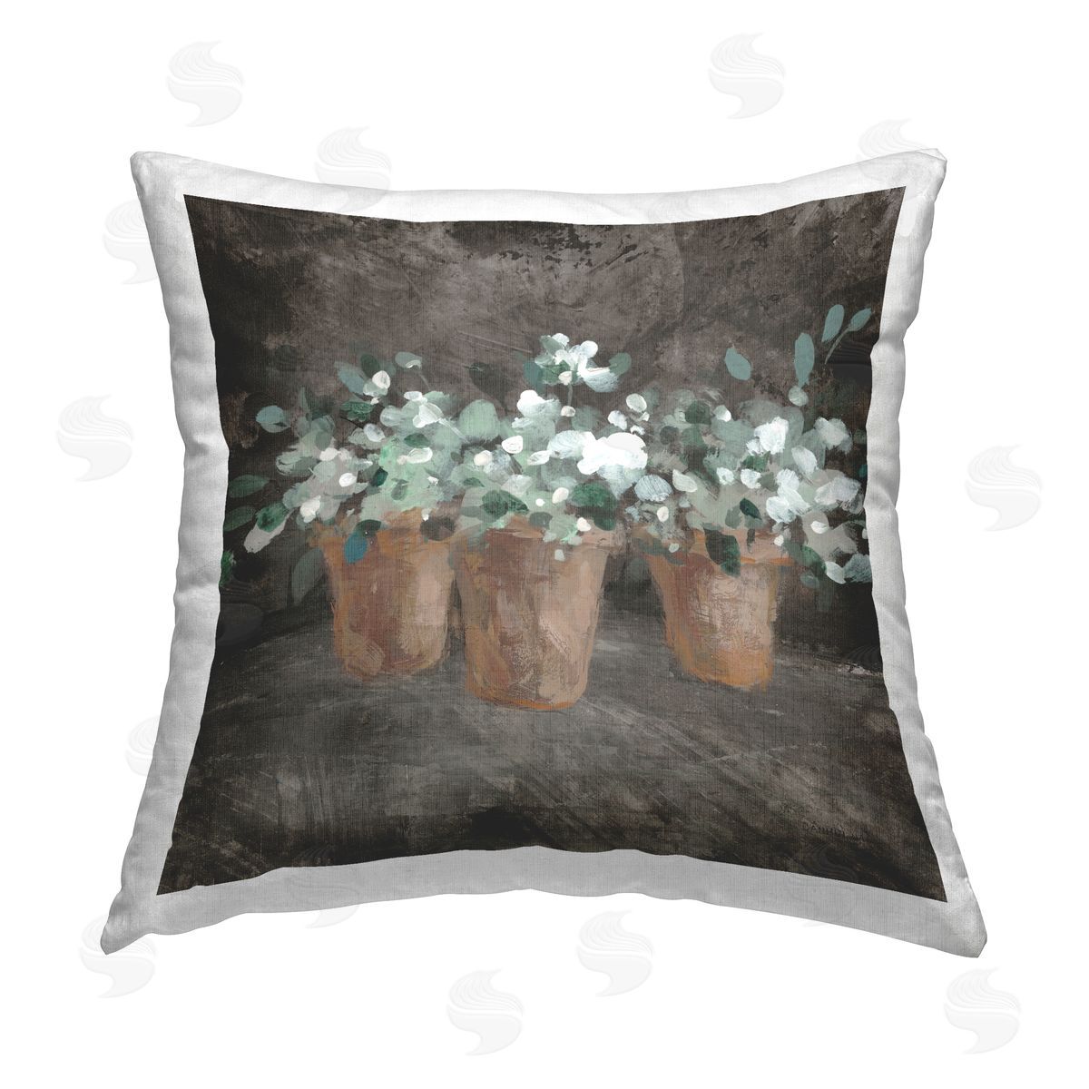 White Abstract Potted Plants Decorative Printed Pillow, Home Decor by Danhui Nai