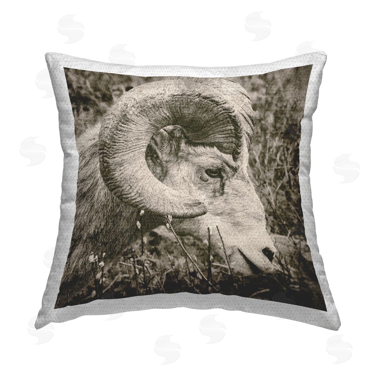 Big Horned Goat Wildlife Outdoor Printed Pillow, Home Decor by Nathan Larson