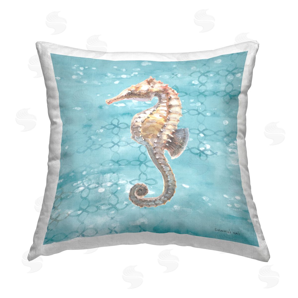 Aquatic Seahorse Blue Pattern Decorative Printed Pillow, Home Decor by Danhui Nai