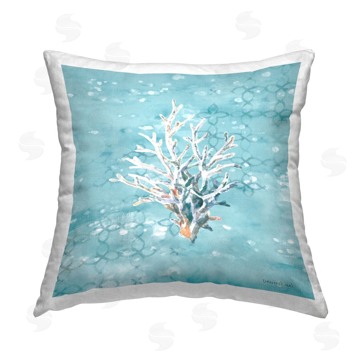 Blue Coral Beach Pattern Decorative Printed Pillow, Home Decor by Danhui Nai