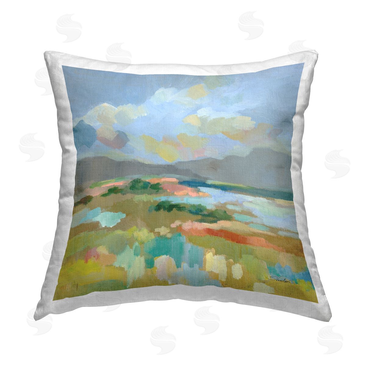 Mountain Meadow Abstract View Decorative Printed Pillow, Home Decor by Silvia Vassileva