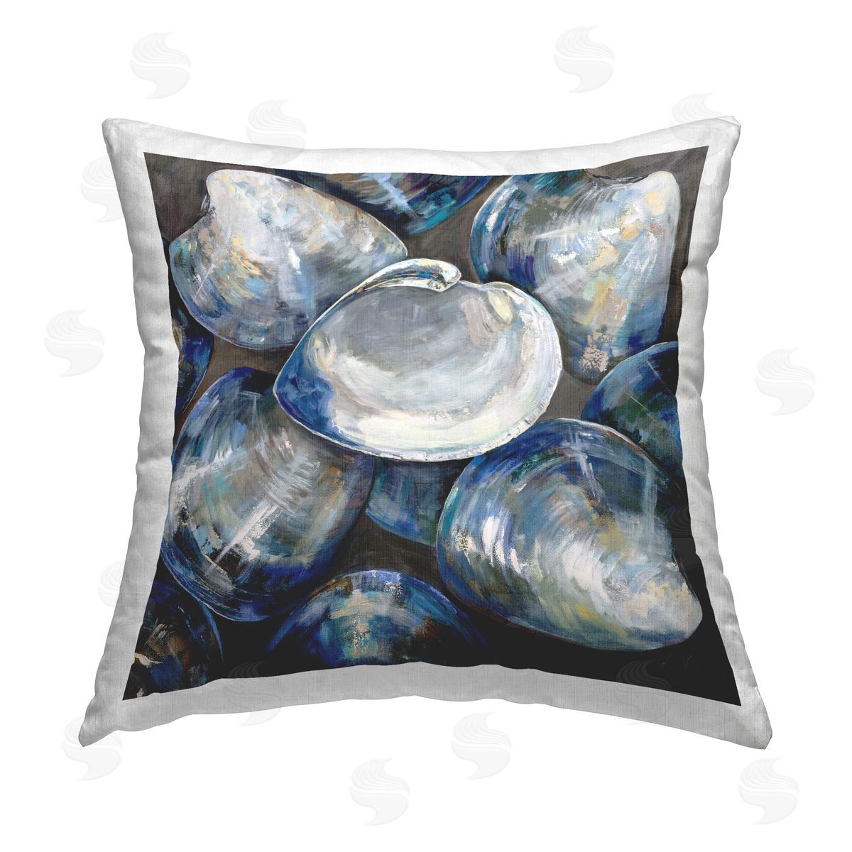 Blue Clam Shells Beach Decorative Printed Pillow, Home Decor by Jeanette Vertentes