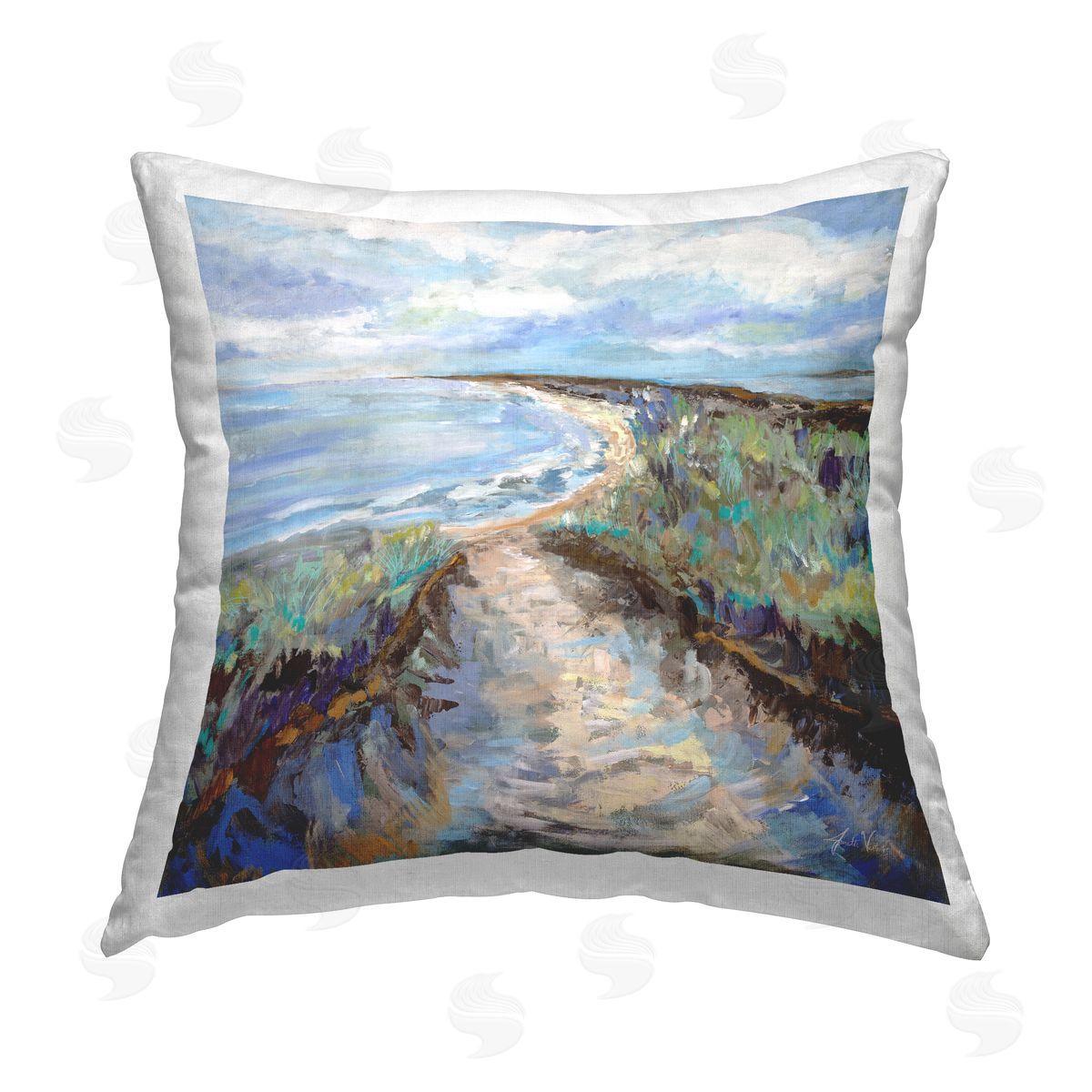 Coastal Trail Sea Shoreline Decorative Printed Pillow, Home Decor by Jeanette Vertentes