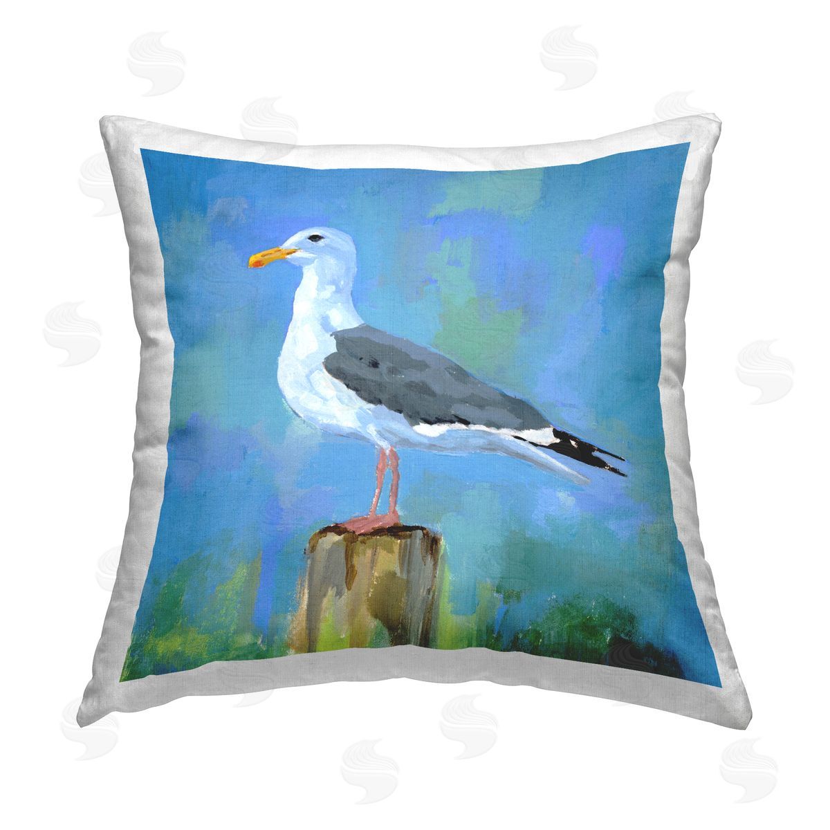 Summer Seagull Bird Perched Decorative Printed Pillow, Home Decor by Victoria Barnes