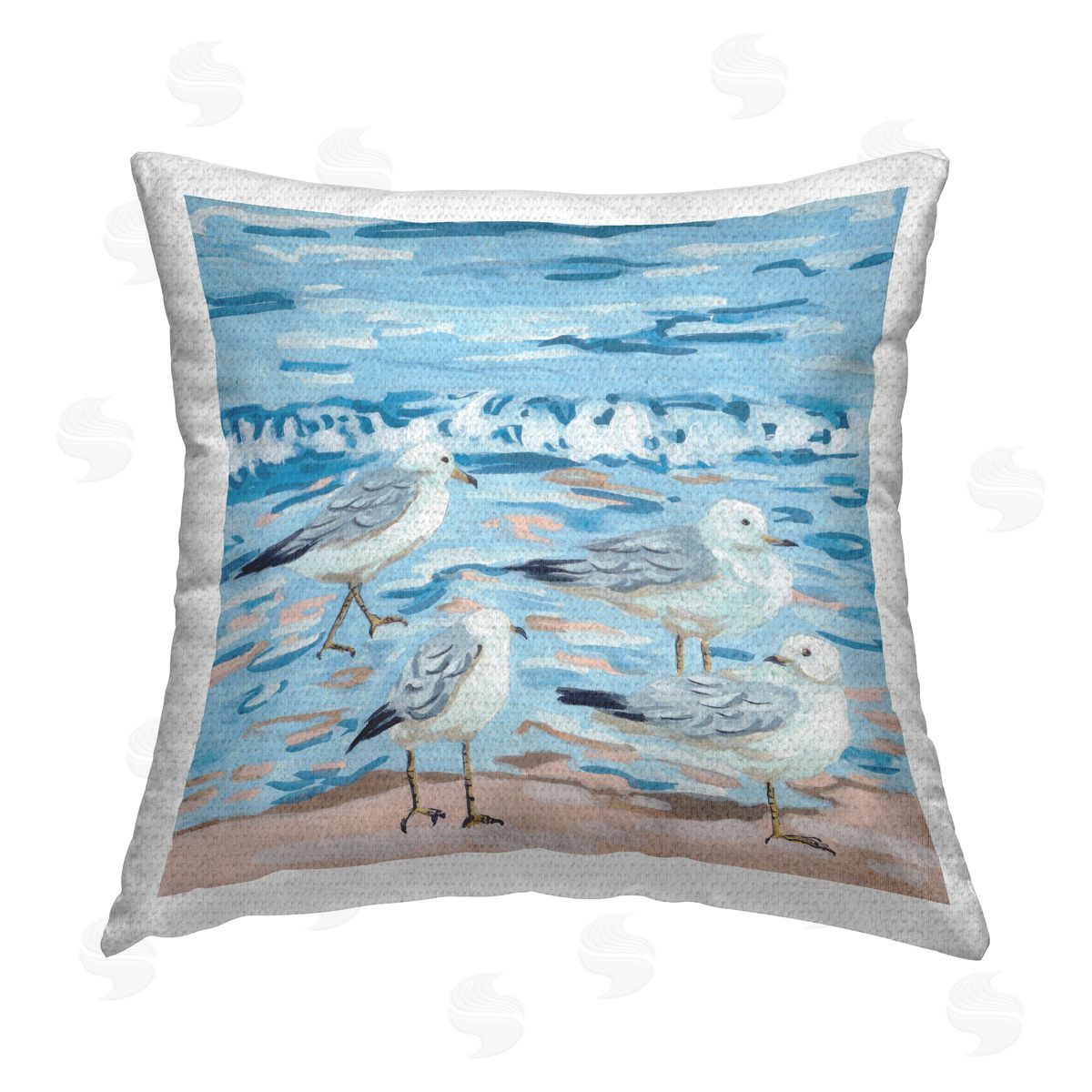Blue Beach Sandpipers Grazing Outdoor Printed Pillow, Home Decor by Melissa Wang