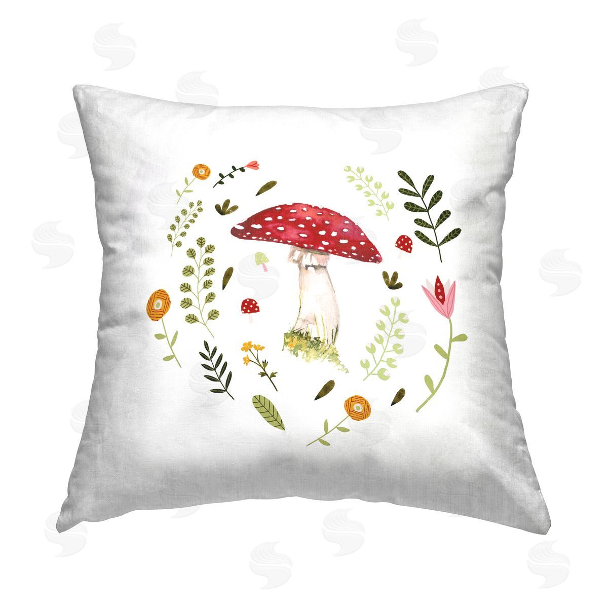 Botanical Cottage Mushroom Decorative Printed Pillow, Home Decor by Victoria Barnes