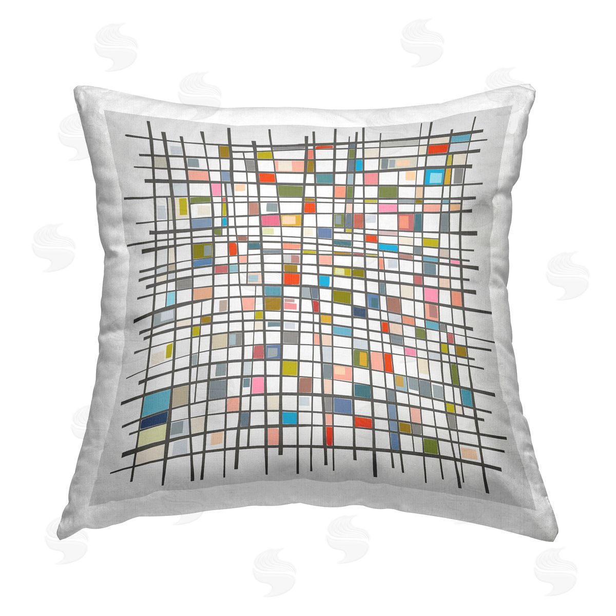 Mondrian Inspired Abstract Decorative Printed Pillow, Home Decor by Angel Estevez