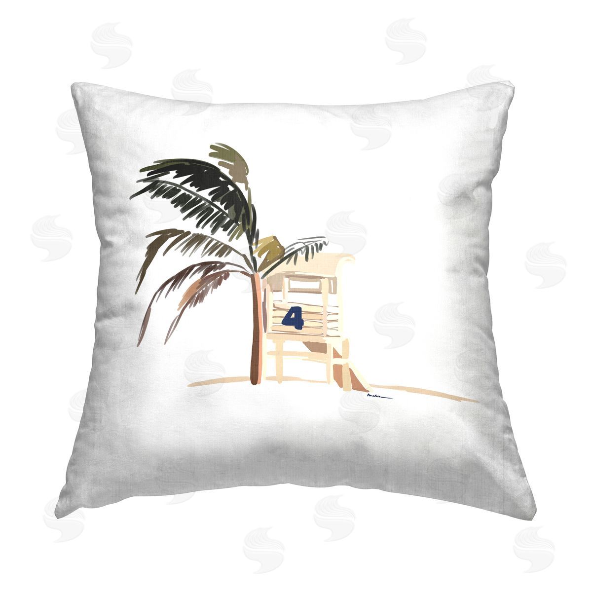 Windblown Palm Tree Beach Decorative Printed Pillow, Home Decor by Amelia Noyes