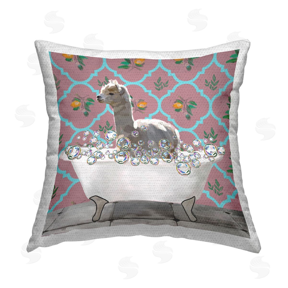 Llama in Bubble Bath Outdoor Printed Pillow, Home Decor by Amelia Noyes