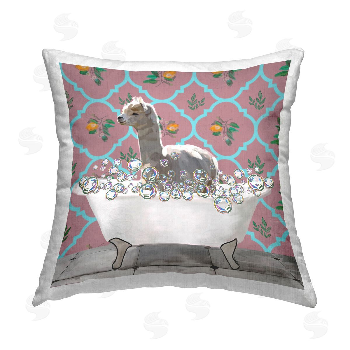 Llama in Bubble Bath Decorative Printed Pillow, Home Decor by Amelia Noyes