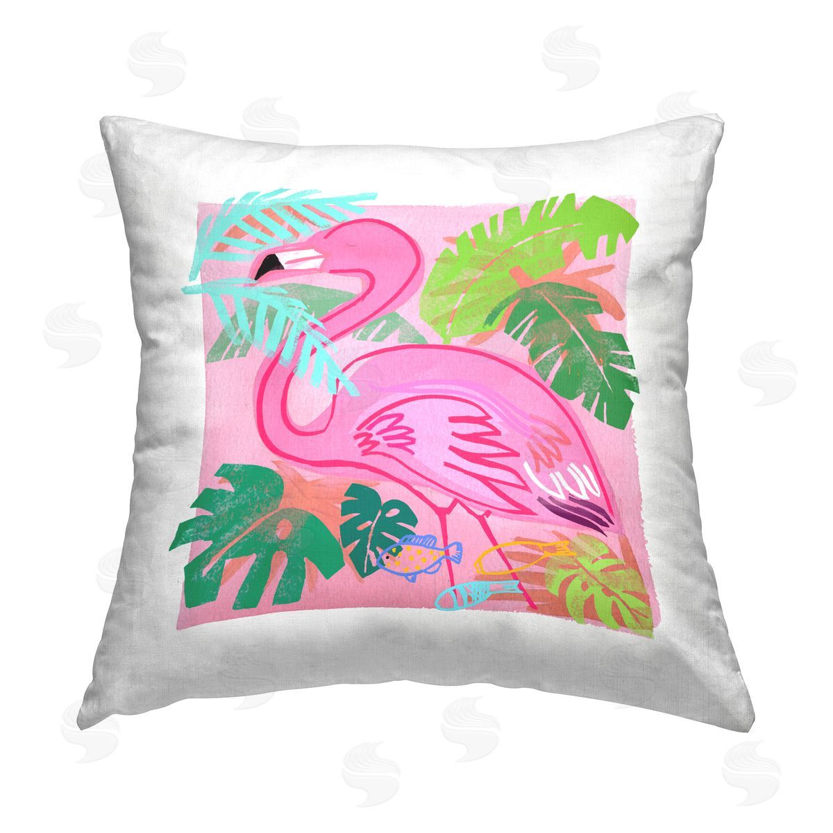 Pink Tropical Flamingo Leaves Decorative Printed Pillow, Home Decor by Maret Hensick