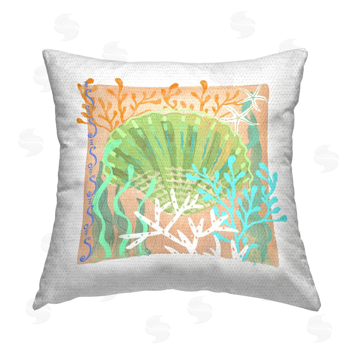 Orange Seashell Beach Coral Outdoor Printed Pillow, Home Decor by Maret Hensick
