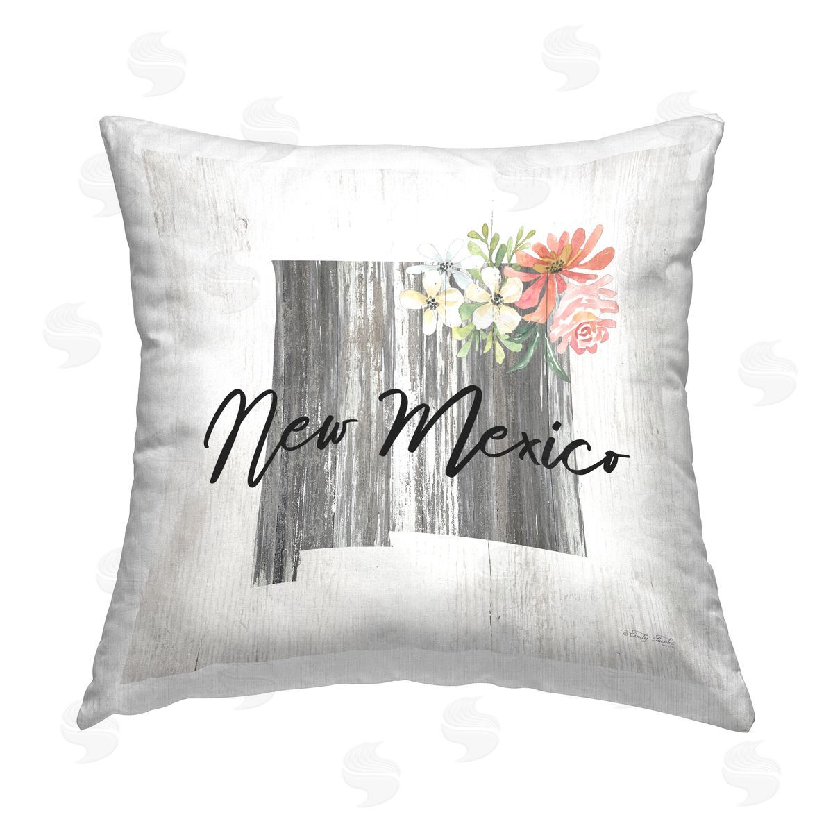 Floral New Mexico State Decorative Printed Pillow, Home Decor by Cindy Jacobs