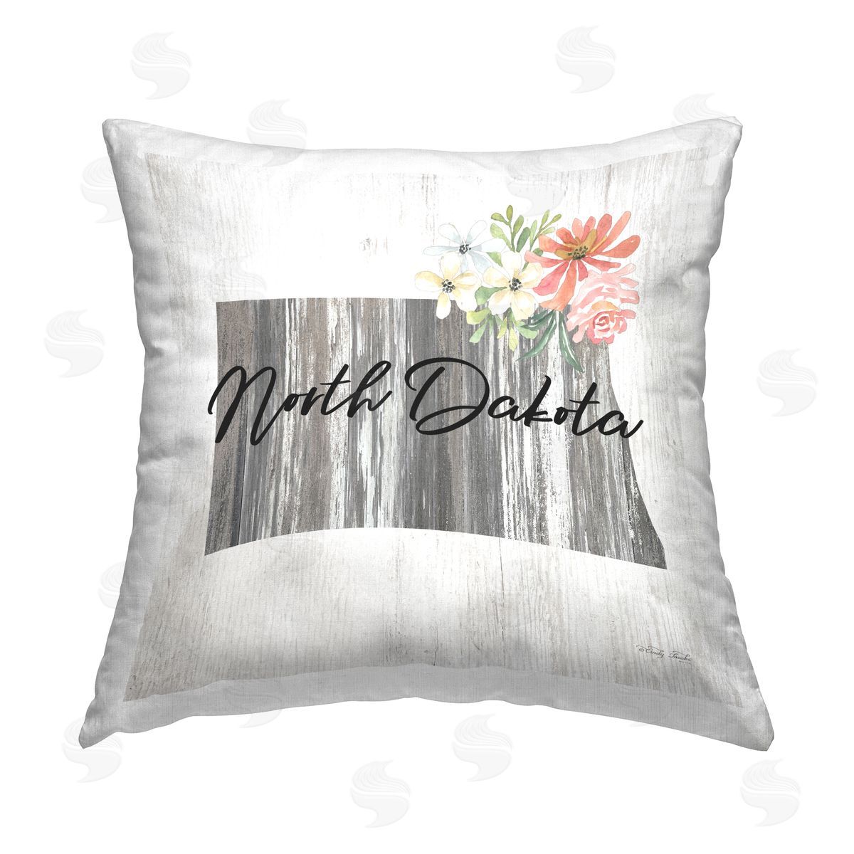 North Dakota Rustic Florals Decorative Printed Pillow, Home Decor by Cindy Jacobs