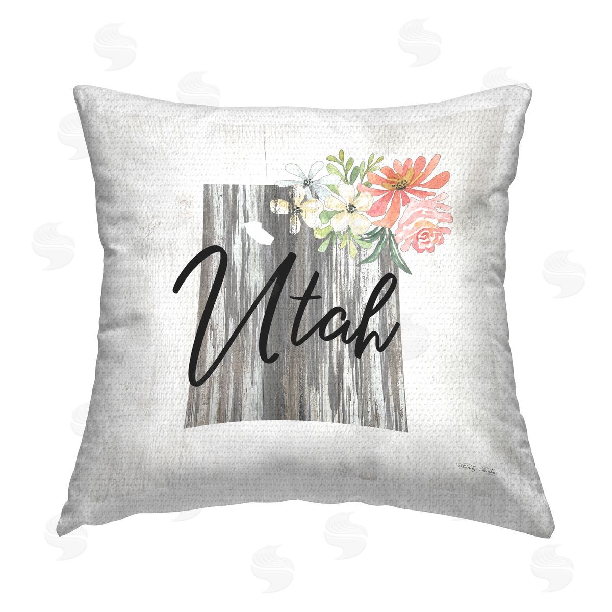 Rustic Utah Floral State Outdoor Printed Pillow, Home Decor by Cindy Jacobs