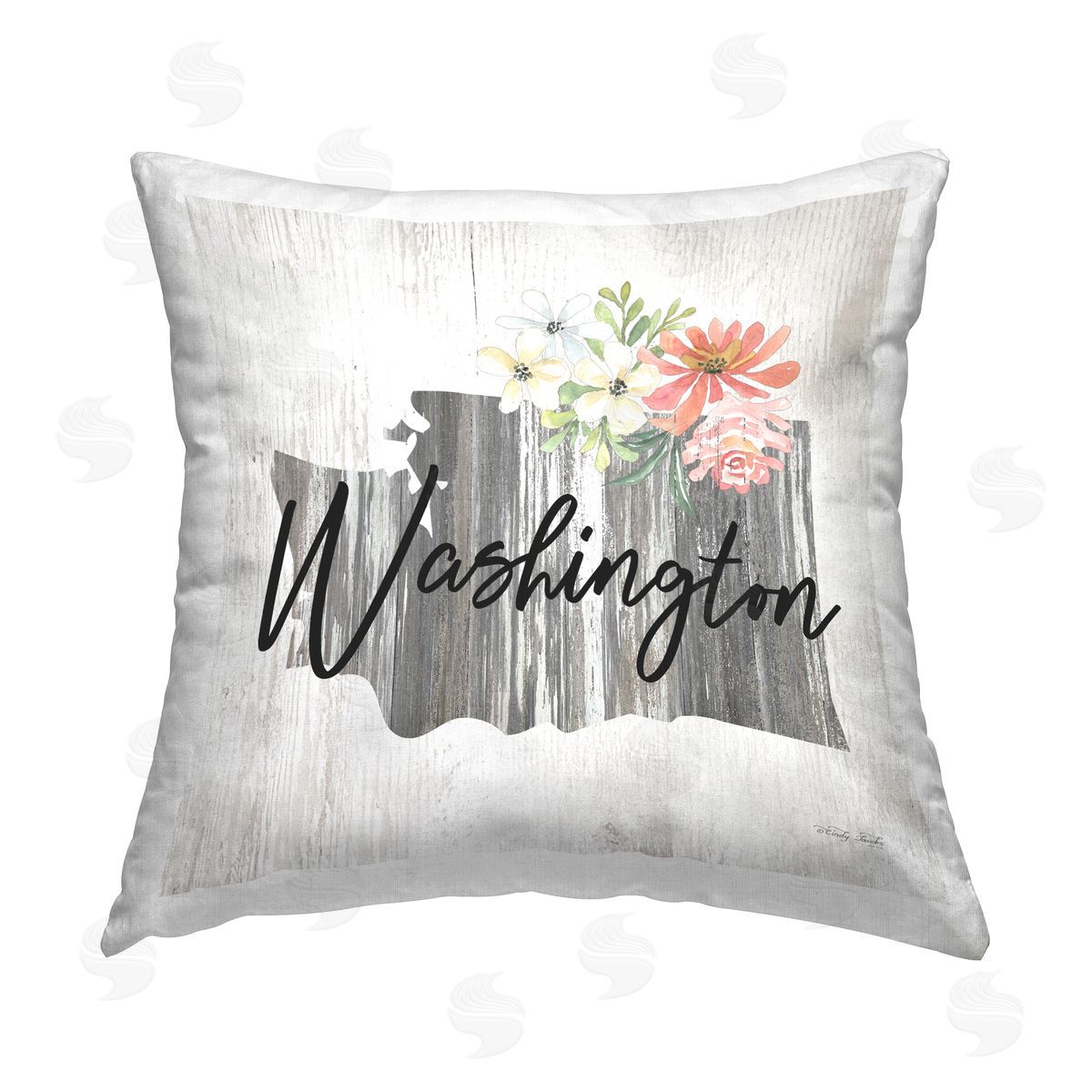 Washington State Rustic Florals Decorative Printed Pillow, Home Decor by Cindy Jacobs