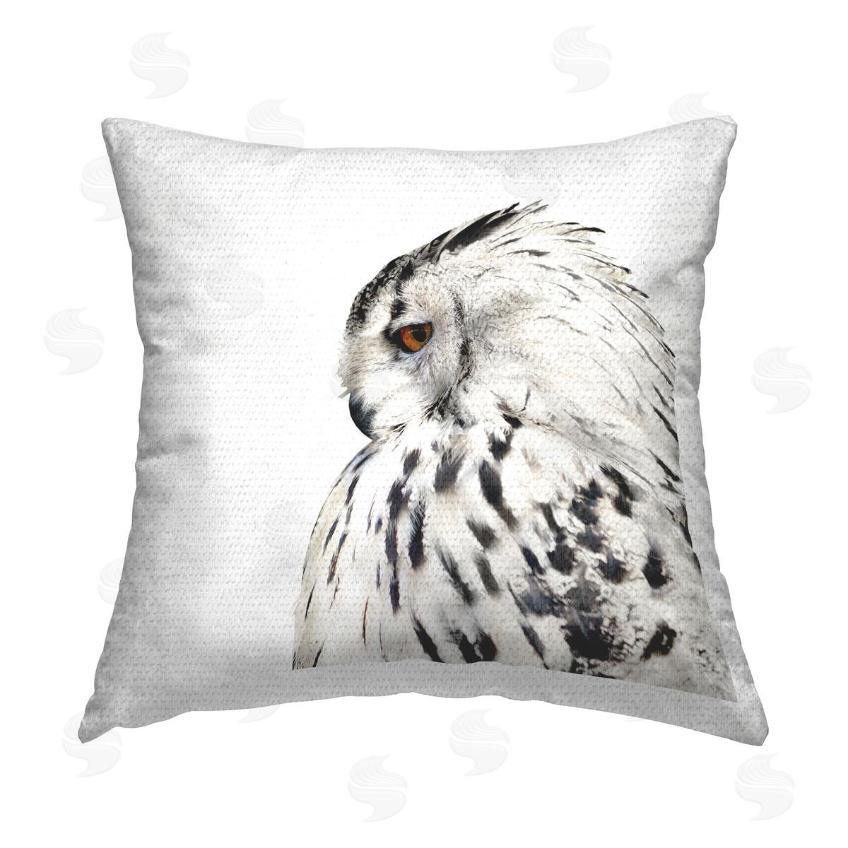 White Snowy Owl Portrait Outdoor Printed Pillow, Home Decor by Elephant Stock