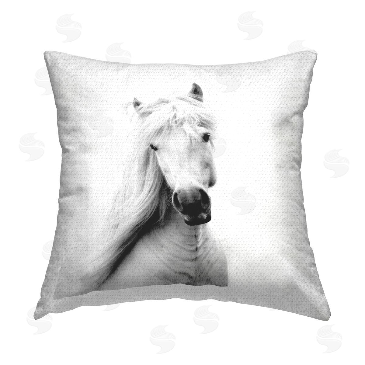 White Windblown Stallion Horse Outdoor Printed Pillow, Home Decor by Elephant Stock