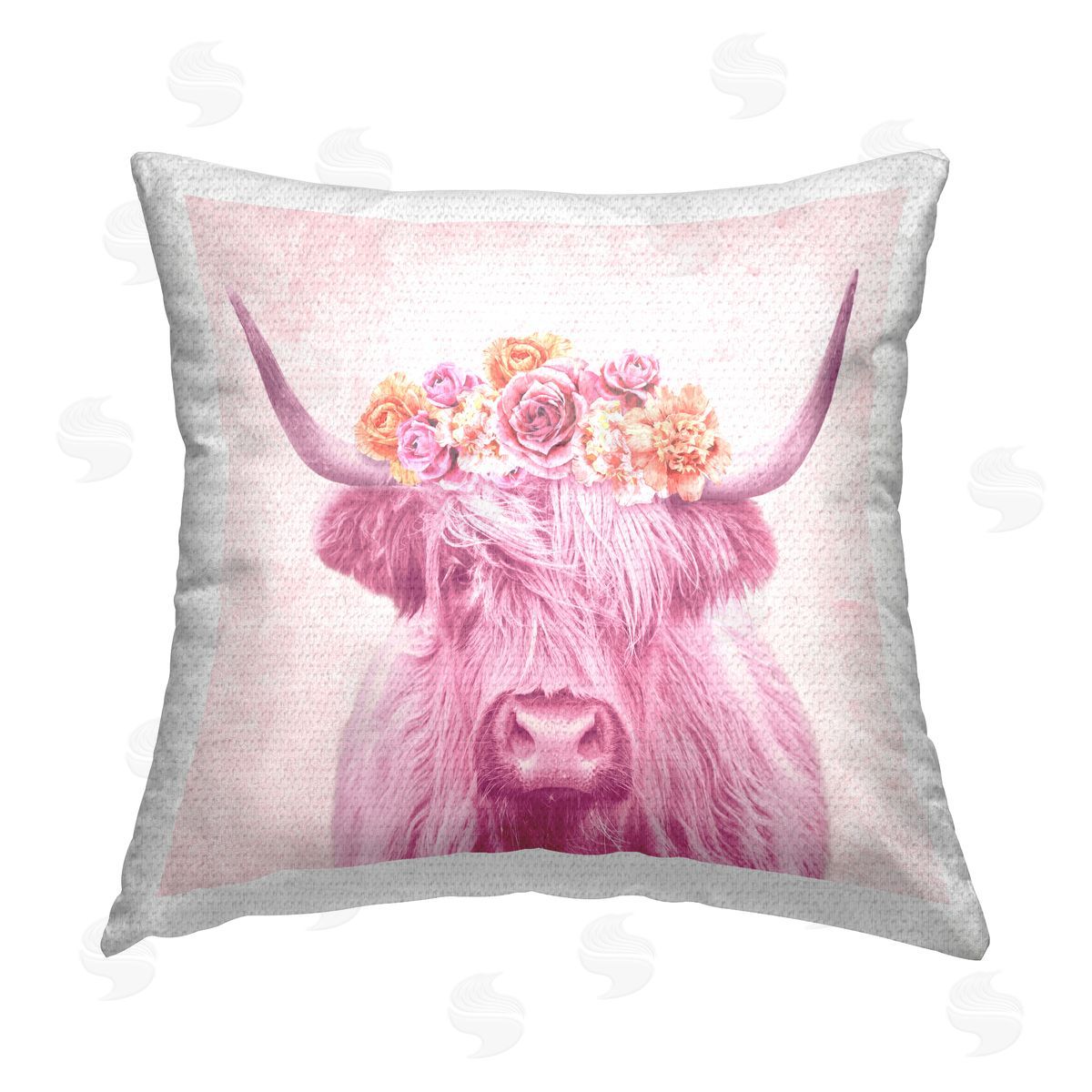 Pink Floral Cattle Farmhouse Outdoor Printed Pillow, Home Decor by Elephant Stock