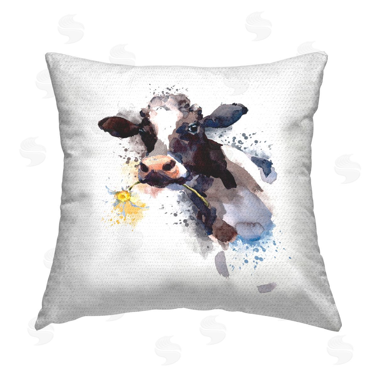 Cow With Daisy Portrait Outdoor Printed Pillow, Home Decor by Elephant Stock