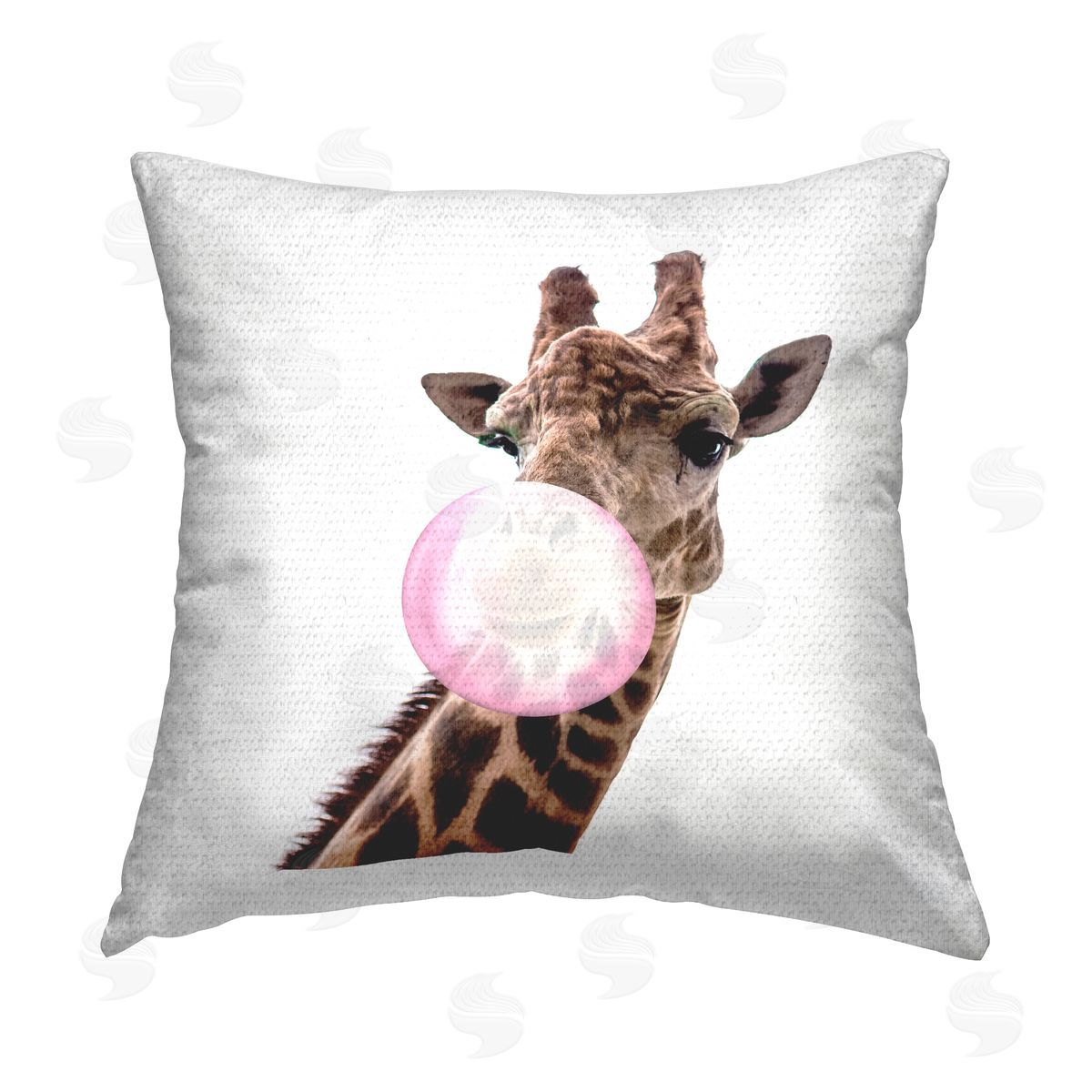 Fun Giraffe Blowing Bubblegum Outdoor Printed Pillow, Home Decor by Elephant Stock