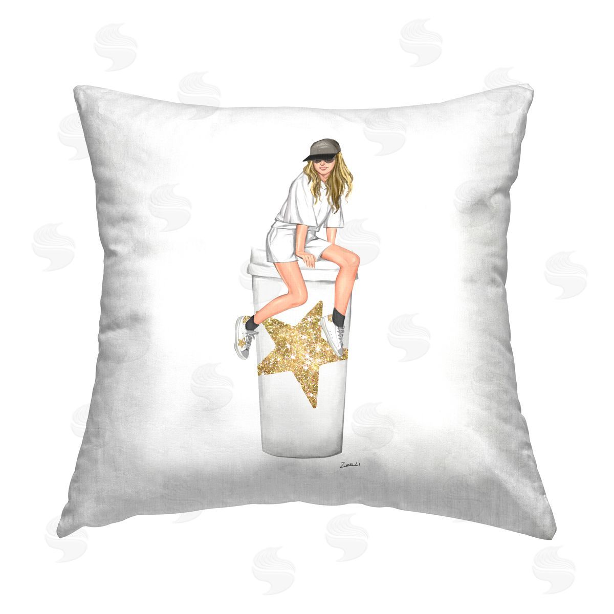 Glam Coffee Cup Fashion Girl Decorative Printed Pillow, Home Decor by Ziwei Li
