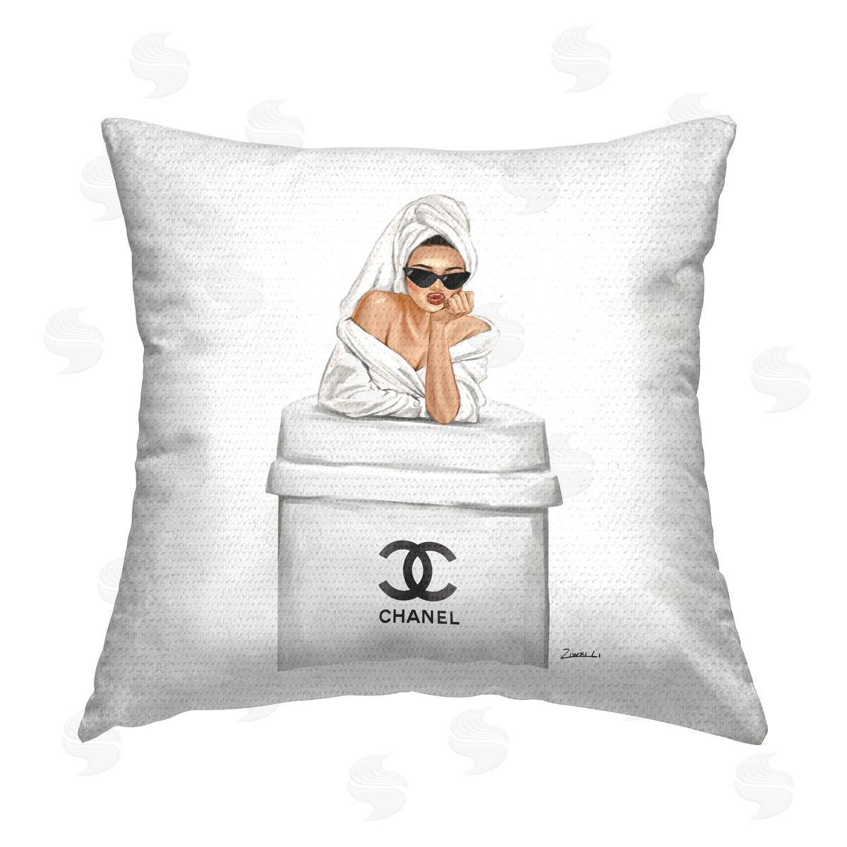 Glam Girl Leaning Coffee Cup Outdoor Printed Pillow, Home Decor by Ziwei Li