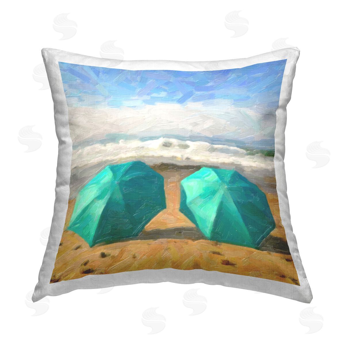 Beach Umbrellas Ocean Waves Decorative Printed Pillow, Home Decor by Graffi*Tee Studios