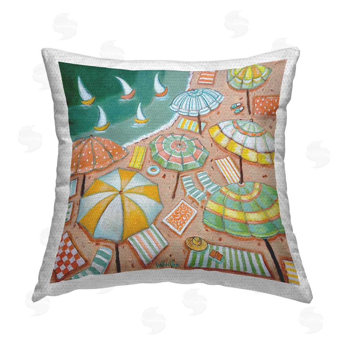 Summer Shore Beach Umbrellas Outdoor Printed Pillow, Home Decor by Holly Wojahn