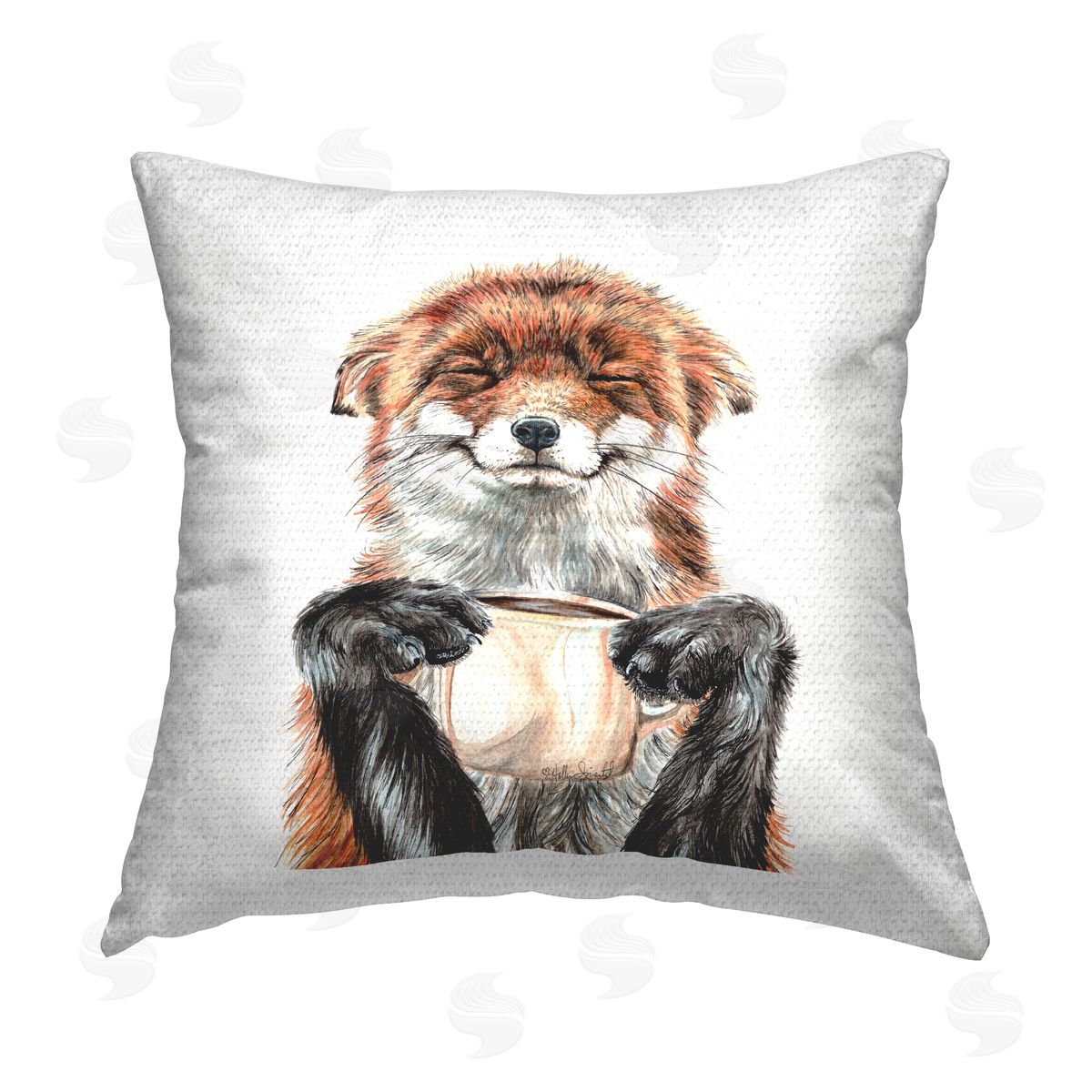 Happy Fox Morning Coffee Outdoor Printed Pillow, Home Decor by Holly Simental