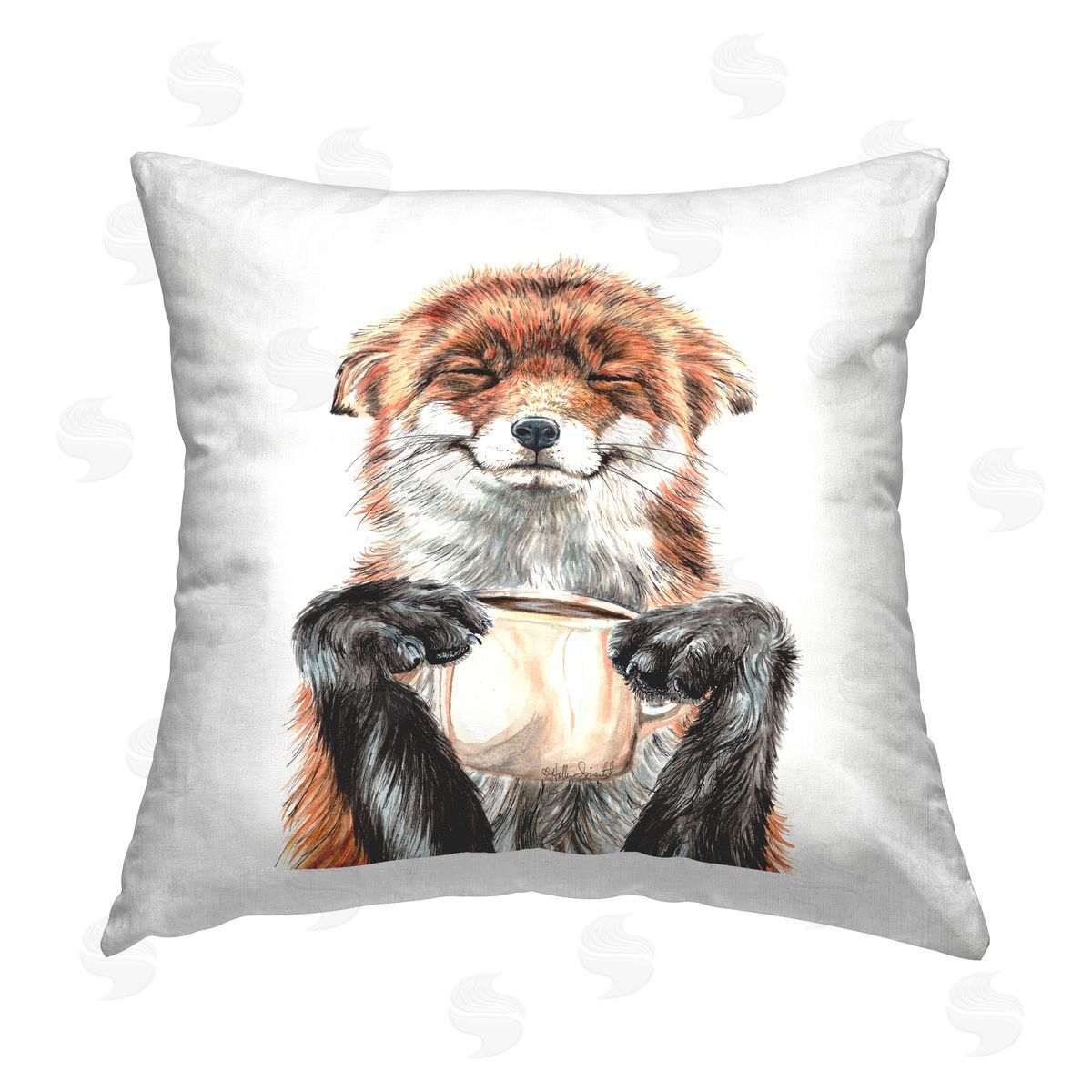 Happy Fox Morning Coffee Decorative Printed Pillow, Home Decor by Holly Simental