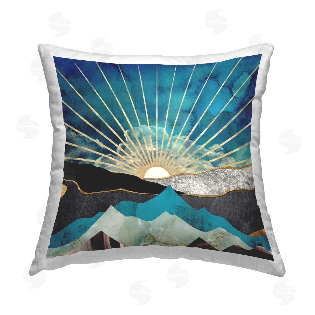 Abstract Mountain Sun Rays Decorative Printed Pillow, Home Decor by Elephant Stock