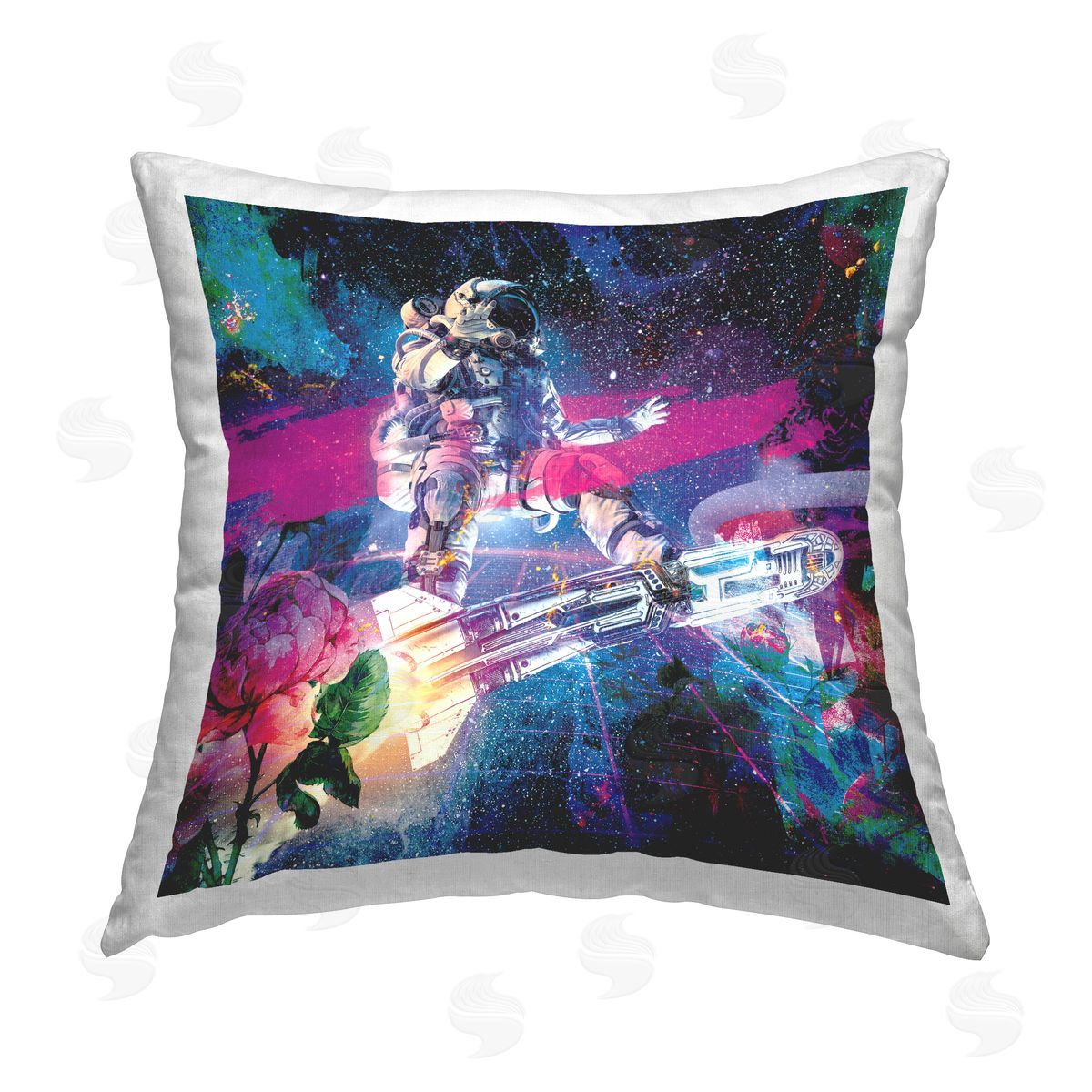 Astronaut in Outer Space Collage Decorative Printed Pillow, Home Decor by Elephant Stock